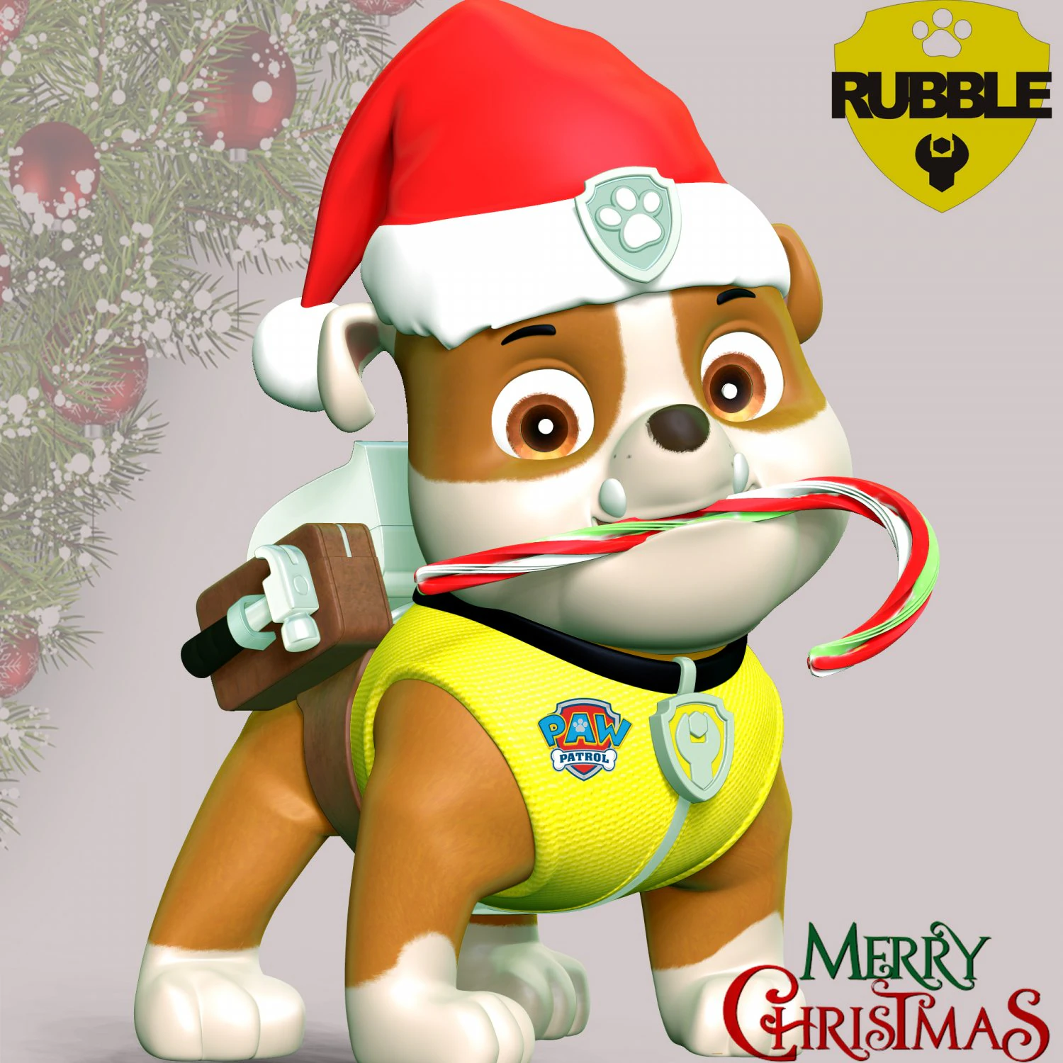 Rubble Paw Patrol - Merry Christmas 3D Print Model .c4d .max .obj .3ds .fbx .stl .blend 
