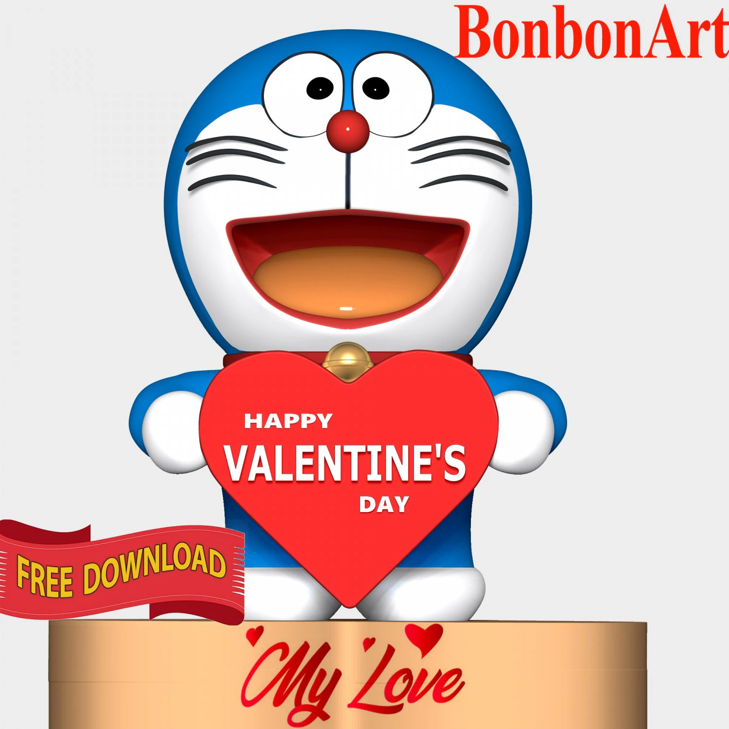 Doraemon - Valentines Day 3D Print Model .c4d .max .obj .3ds .fbx .stl .blend 