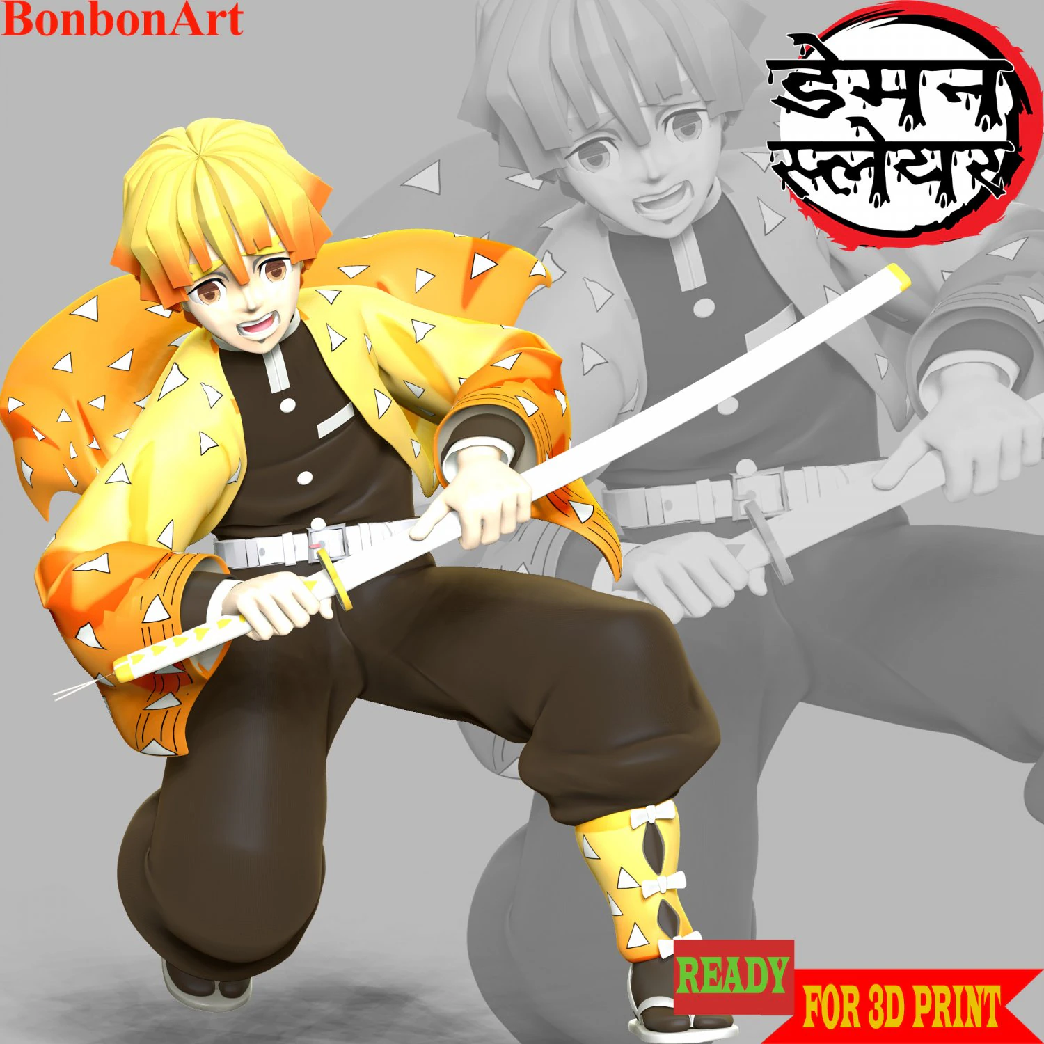 Zenitsu Agatsuma - Demon Slayer 3D Print Model .c4d .max .obj .3ds .fbx .stl .blend 