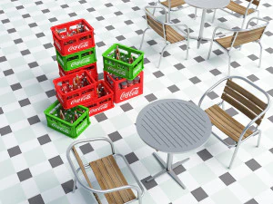 Soda storage box Cola storage basket Storage box Stainless steel table and chair 3D Model