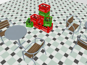 Soda storage box Cola storage basket Storage box Stainless steel table and chair 3D Model