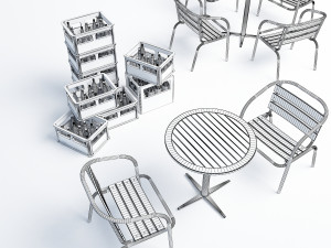 Soda storage box Cola storage basket Storage box Stainless steel table and chair 3D Model