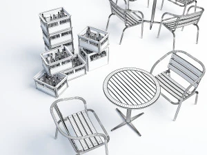 Soda storage box Cola storage basket Storage box Stainless steel table and chair 3D Model
