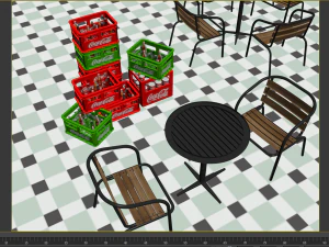 Soda storage box Cola storage basket Storage box Stainless steel table and chair 3D Model