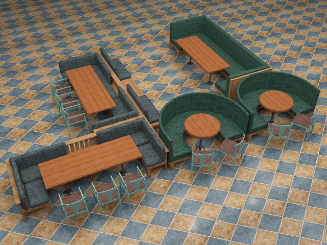 Hong Kong style tea restaurant card seat Dining table and chair combination dining sofa 3D Модель .c4d .max .obj .3ds .fbx .stl .blend 