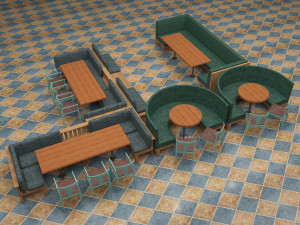 Hong Kong style tea restaurant card seat Dining table and chair combination dining sofa 3D 模型
