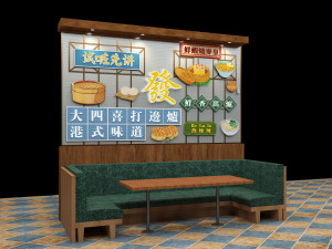 Hong Kong style tea restaurant partition retro wall decoration advertising slogan billboard drainage 3D 模型
