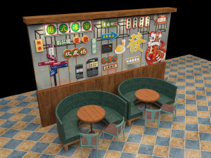 Hong Kong style tea restaurant partition retro wall decoration advertising slogan billboard drainage 3D-Modell