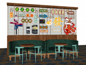 Hong Kong style tea restaurant partition retro wall decoration advertising slogan billboard drainage 3D-Modell