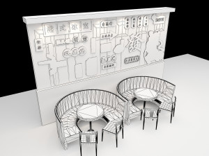 Hong Kong style tea restaurant partition retro wall decoration advertising slogan billboard drainage 3D-Modell