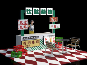 Hong Kong style tea stall Milk tea stall Hong Kong style restaurant stall Soda tank Cola storage bas 3D Модель