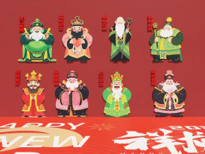 Moderno Fu Lu Shou Ano Novo pintura mascote Festival da Primavera objetos parab&eacute;ns pela riqueza Modelo 3D