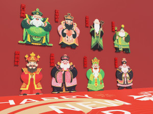 Modern Fu Lu Shou New Year painting mascot Spring Festival objects congratulations on wealth 3D 모델