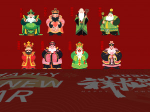 Modern Fu Lu Shou New Year painting mascot Spring Festival objects congratulations on wealth 3D 모델