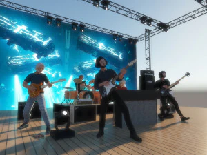 パフォーマー バンド ギター ベース ドラマー ロック ステージ スピーカー ドラム 電子ピアノ チューナー 3Dモデル