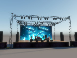 Performers bands guitars basses drummers rock stage speakers drums Electric piano tuners 3Dモデル