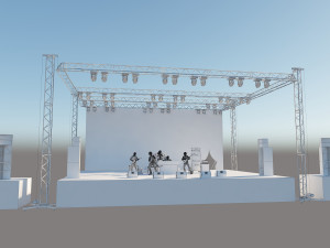 Performers bands guitars basses drummers rock stage speakers drums Electric piano tuners 3Dモデル