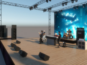 Performers bands guitars basses drummers rock stage speakers drums Electric piano tuners 3Dモデル