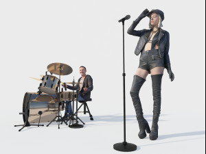 Female singer rock band performer drum stand drummer microphone 3D 模型