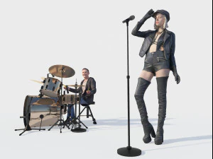 女性歌手ロックバンドパフォーマードラムスタンドドラマーマイク 3Dモデル