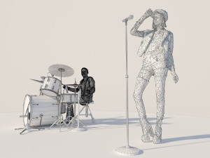 Female singer rock band performer drum stand drummer microphone 3Dモデル