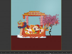 New Year Display of God of Wealth Dragon Boat Dragon Year Wealth Boat Wealth Tree Prayer Tree Blessi 3D Model
