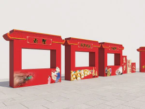 New Year Market Chinatown Element Flower Market Stall Dragon Year Market China-Chic Spring Festival 3D Model