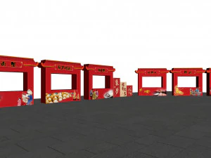 New Year Market Chinatown Element Flower Market Stall Dragon Year Market China-Chic Spring Festival 3D Model