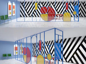 Retro minimalist stained glass partition modern screen Memphis screen table tennis activity center 3D Model