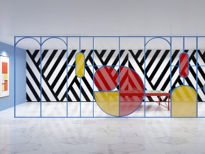 Retro minimalist stained glass partition modern screen Memphis screen table tennis activity center Modèle 3D