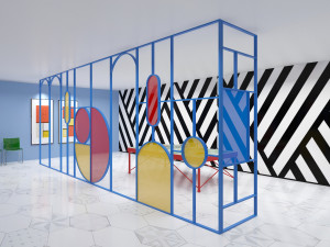 Retro minimalist stained glass partition modern screen Memphis screen table tennis activity center Modèle 3D