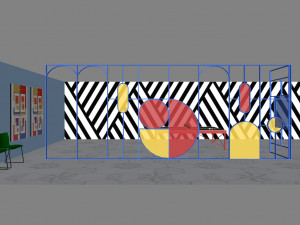 Retro minimalist stained glass partition modern screen Memphis screen table tennis activity center Modèle 3D