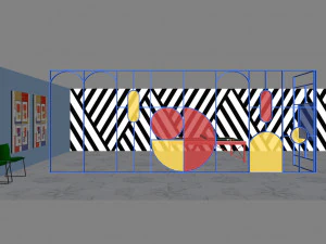 Retro minimalist stained glass partition modern screen Memphis screen table tennis activity center 3D Model