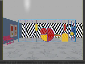 Retro minimalist stained glass partition modern screen Memphis screen table tennis activity center 3D Model