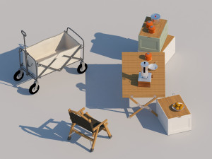 Modern outdoor camping facilities Camping chair combination Storage Box camper trailer 3D 模型