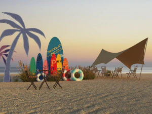 Modern surfboard display Beach check-in Coastal vacation layout Live broadcast room decoration board 3D Model