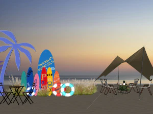 Modern surfboard display Beach check-in Coastal vacation layout Live broadcast room decoration board 3D Model