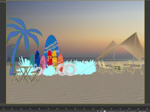 Modern surfboard display Beach check-in Coastal vacation layout Live broadcast room decoration board 3D Model