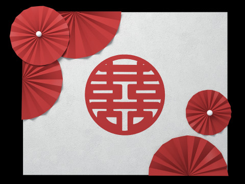 Wedding Wall Decor with Double Happiness Symbol Aesthetic Display Decorative Wall Panels Chinese 3D 模型