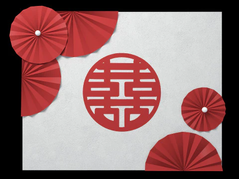 Decora&ccedil;&atilde;o de parede de casamento com s&iacute;mbolo de felicidade dupla, pain&eacute;is de parede decorativos chineses Modelo 3D