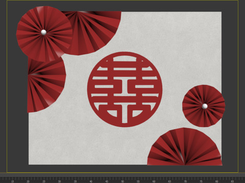Wedding Wall Decor with Double Happiness Symbol Aesthetic Display Decorative Wall Panels Chinese 3D 模型