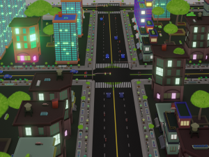 Blender city generator geometry node and random material 3D Model