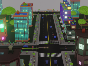 Blender city generator geometry node and random material 3D Model