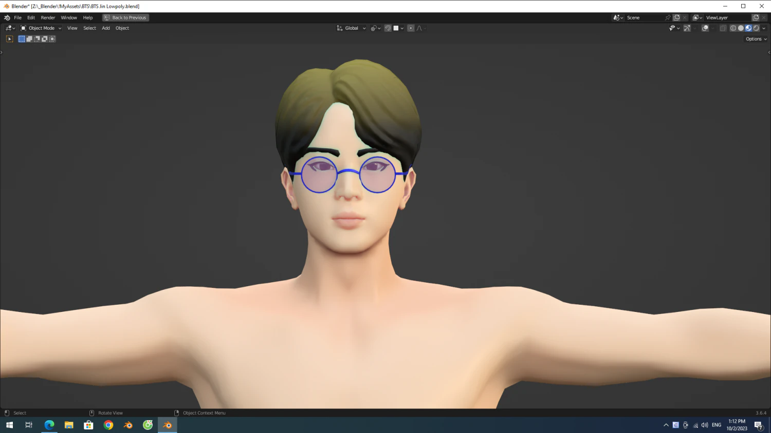 BTS Jin Stylized Lowpoly 3D Model .c4d .max .obj .3ds .fbx .stl .blend