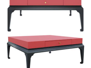 Stolik kawowy Chiński czerwony stolik niespodzianka 110x110 h50 Model 3D