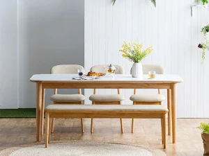 Daisy porcelain 12T barrel ceramic solid wood dining table set for 6 3D Model