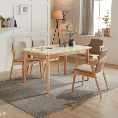Wood Marble Dining Table Set 3D मॉडल .c4d .max .obj .3ds .fbx .stl .blend 