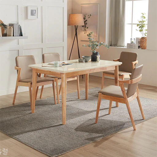 Wood Marble Dining Table Set 3D Model .c4d .max .obj .3ds .fbx .stl .blend 