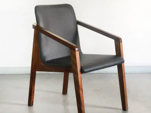 Cadeira de jantar de madeira interior em liga de aço mogno Modelo 3D