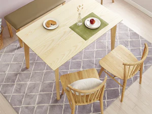 木製無垢材ダイニングテーブルセット 3Dモデル